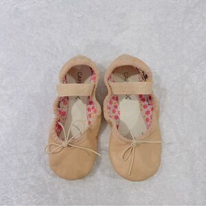 Capezio Size 11W Ballet Leather Shoes Daisy Floral Print Lined Coral Light pink